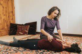 Alexandra Johnson gives Breema bodywork at Hummingbird Valley Retreat Center