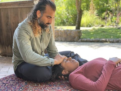 Nakther Ahad giving Breema at Hummingbird Valley Retreat Center