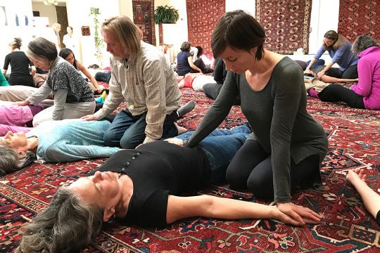 Rachel Brodsky practicing Breema at the Breema Center Intensive in Oakland CA