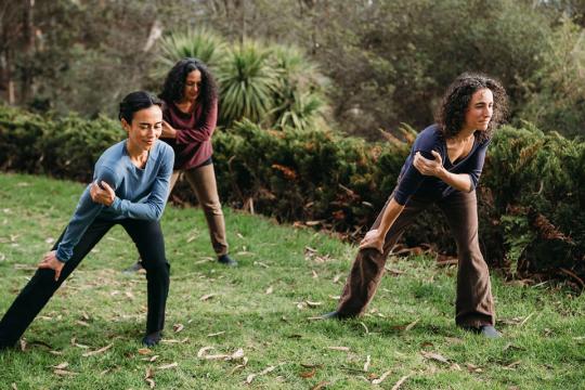 Practicing Self-Breema with friends on the lawn